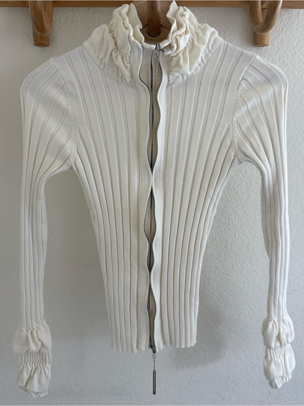 Y2K Coquette Grunge Fairycore 90s rare Belldini ruffle two way zip ribbed jacket
